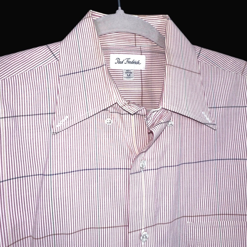 Paul Fredrick Med Short Sleeve Button Down Shirt Pink White‎ Stripe  Seersucker